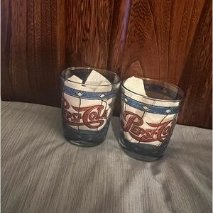 Pepsi Cola Two Vintage Retro Tiffany Style Glasses, excellent condition